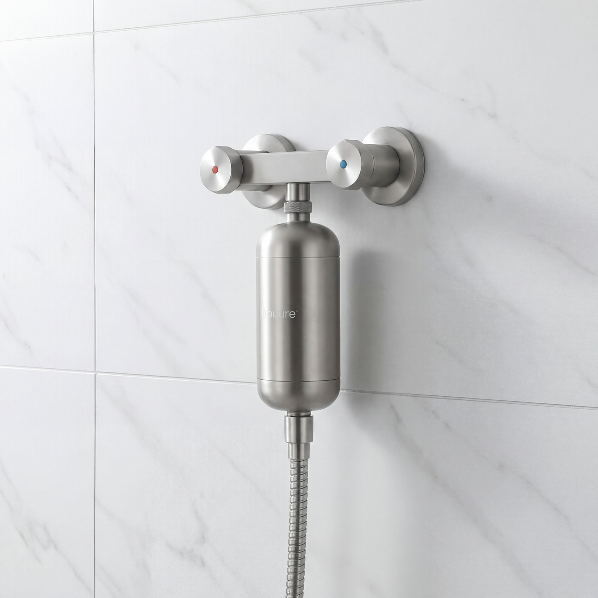Puure® 3.0 Shower System, shower water filter fitted on the hose